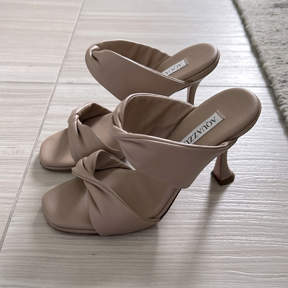 Aquazzura Nude Knot Leather High Heel Sandals